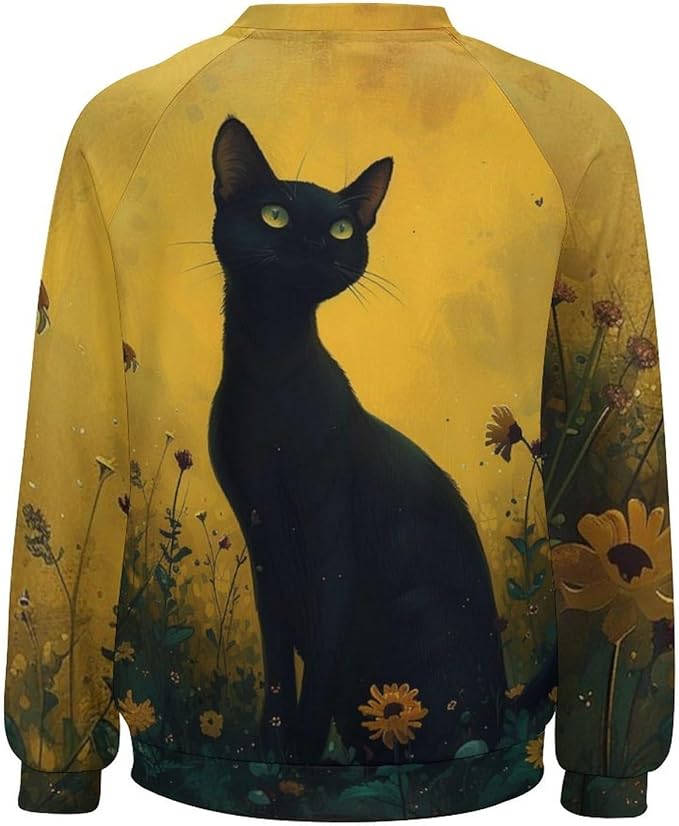 Long Sleeve Shirts for Women Cat Oil Painting Shirt 3D Graphic Sweatshirts Fall Pullover Crewneck Vintage Boho Tops