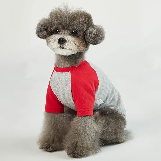 Dog Shirt for Small and Large Dogs Raglan Cotton T-Shirts Soft Breathable Dog Shirts pet Clothes Gray Series (Small, Gray/Red)