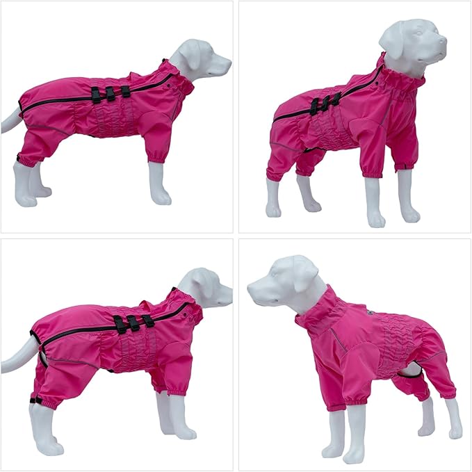 Dogs Waterproof Jacket, Lightweight Waterproof Jacket Reflective Safety Dog Raincoat Windproof Snow-Proof Dog Vest for Small Medium Large Dogs Rosered XL