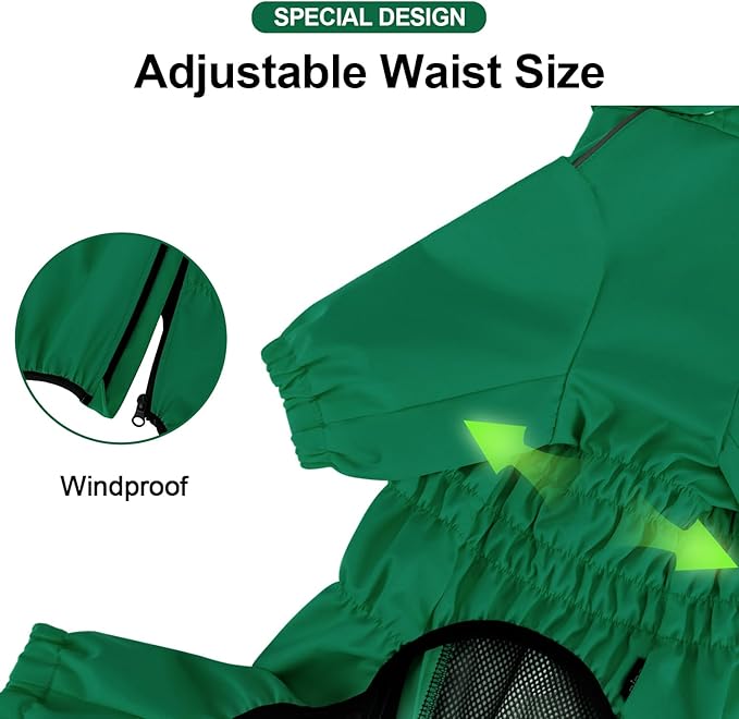 PINA Dog Raincoat, Waterproof Rain Jacket with Hood & Pocket, Lightweight Dog Jacket with Leash Hole & Reflective Strap for Wet Weather, Full Wrap Design for Full Protection