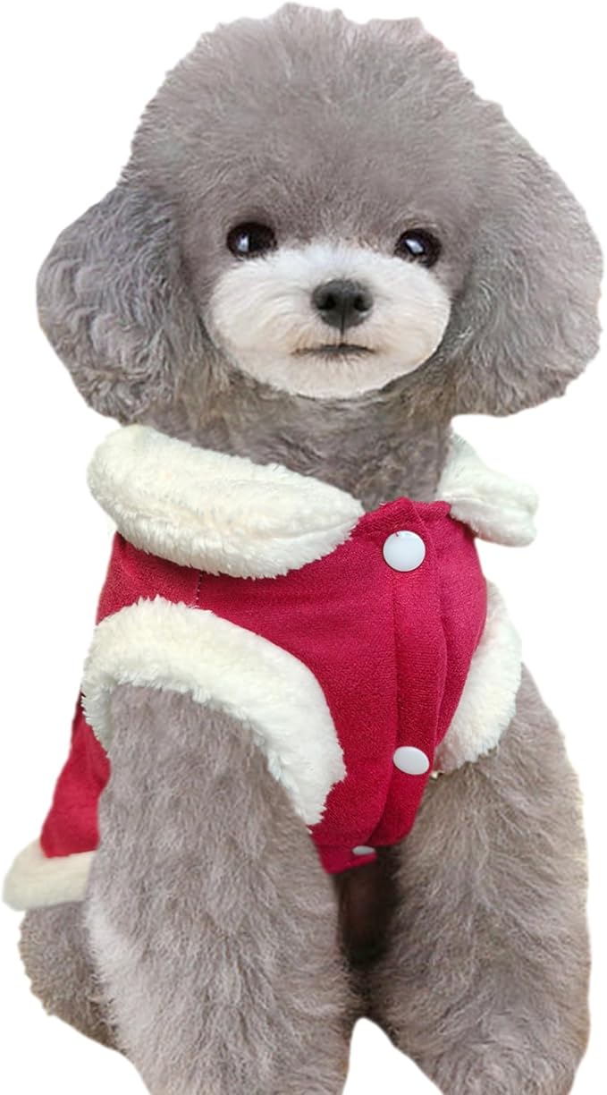 Jecikelon Bowtie Dog Cold Weather Coat Fleece Lining Warm Pet Puppy Turtleneck Dogs Winter Clothes for Small Dogs with D-Ring (Red, X-Large)