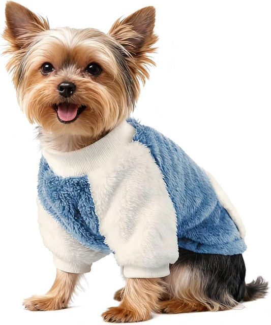 LESYPET Dog Sweater for Small to Medium Dogs, Fleece Lining Puppy Sweatshirt in Winter, Warm Puppy Clothes Pullover Jumper, Blue S