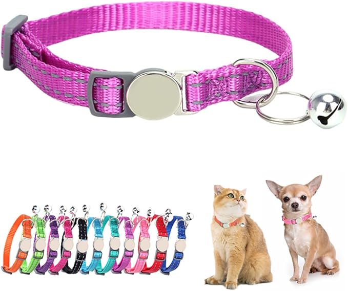 Purple Dog Breakaway Collar with Bell, Soft Nylon Break Away Reflective Cat Collars with Bell for Xs Small Female Puppy Girls Dogs Kitten, Neck 7-11 Inch