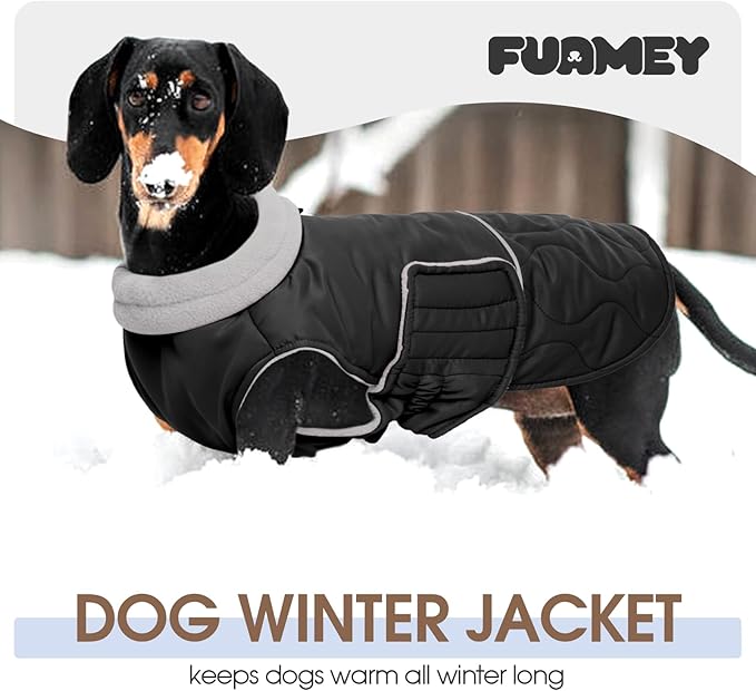 FUAMEY Winter Coats for Medium Dogs Windproof, Thermal Dog Jacket Cold Weather Outdoor, Turtleneck Waterproof Fleece Puppy Vest Snow Suit with Harness Hole (Black, M)