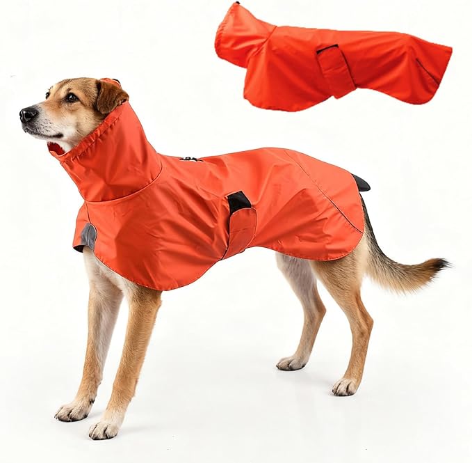 Dog Water-Repellent Raincoat Jacket, Lightweight Reflective Waterproof Clothes for Small Medium Large Dogs, Outdoor for Fall & Spring (Orange, L)