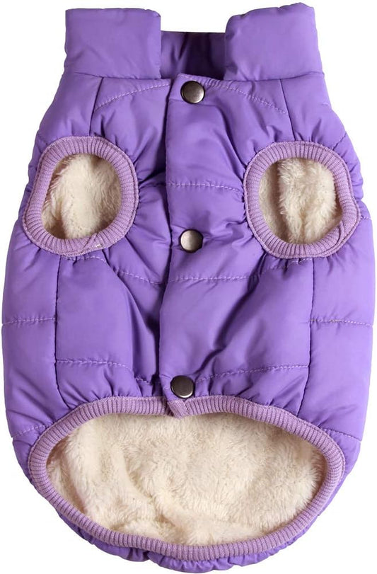 2 Layers Fleece Lined Warm Dog Jacket for Puppy Winter Cold Weather,Soft Windproof Small Dog Coat,Purple M