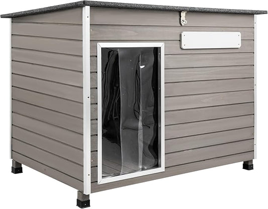 Dog House Outdoor & Indoor Wooden Dog Kennel for Medium to Large Dogs,43.6" L Natural Fir Wood Dog Houses with Weatherproof Roof,Removable Floors,Raised Feet