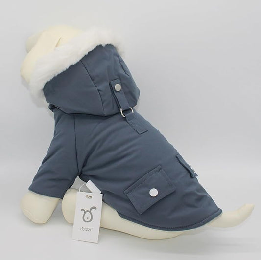 Pet Warm Dog Coat for Winter Clothes Hooded Dog Jacket for Small Puppies Medium Large Dog Cat Clothes Insulated Padded Snow Jacket for Cold Weather Faux Fur (Medium, Slate Blue)