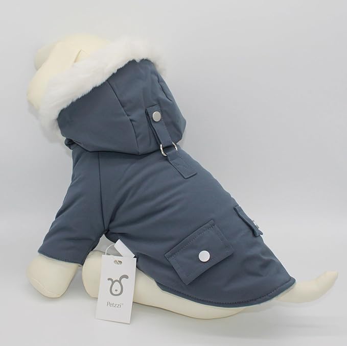 Pet Warm Dog Coat for Winter Dog Clothes Hooded Dog Jacket for Small Puppies Medium Large Dog Cat Clothes Insulated Padded Snow Jacket for Cold Weather Faux Fur (Small, Slate Blue)