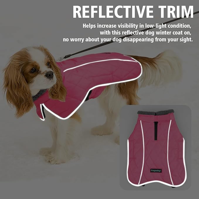 Fragralley Dog Coat Medium, Waterproof Dog Jacket with Warm Fleece Lining, Adjustable Reflective Dogs Winter Coat, Turtleneck Pet Coats for Cold Weather (Pink M)