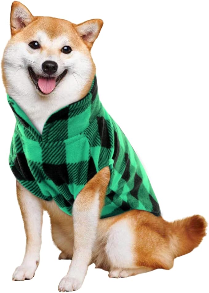 KAMA BRIDAL Spring Autumn Winter Coat Pullover Fleece Vest for Cats Small and Medium Dogs Thin Sweater Green & Black Plaid (Green, L)