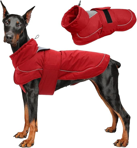 Kuoser Dog Jacket, Dog Coats for Large Dogs, Winter Waterproof Big Doggie Vest, Reflective Dogs Cold Weather Coat, Windproof Turtleneck Pet Puffer Jacket Snowsuit Clothes with Harness Hole
