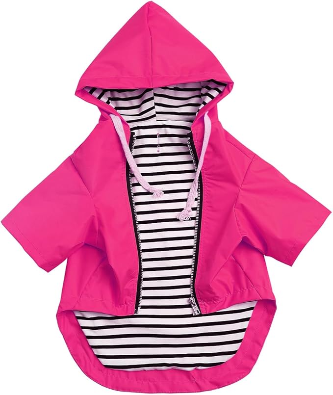Dog Raincoat rain Jacket Raincoat Dogs Waterproof Small Medium Breeds Zip Closure Storage Pocket Harness Hole Pink L