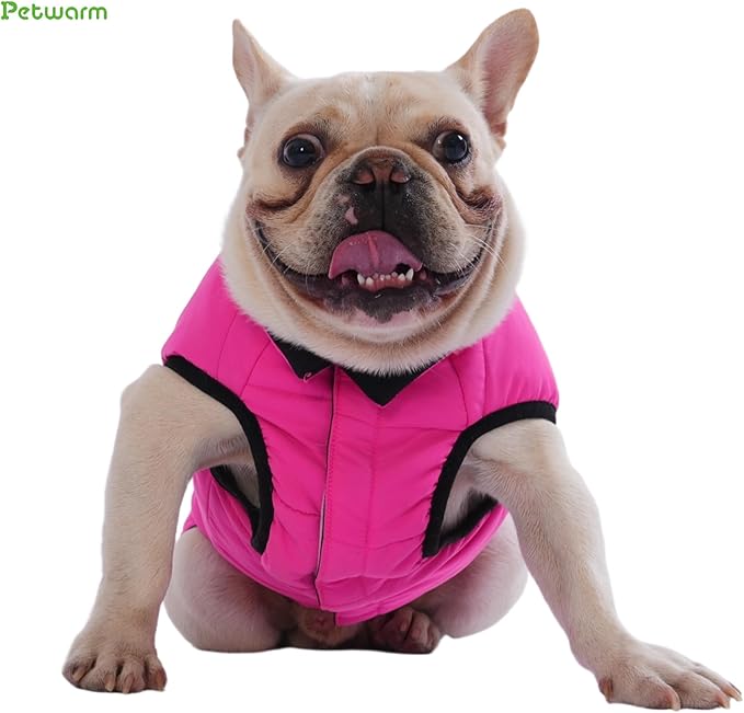 PetWarm Reversible Dog Winter Coat, Windproof Dog Puffer Vest, Soft Vest for Dogs with Hook-and-Loop Strap for Easy Dressing, Waterproof Coat for Dogs with Adjustable Fit, Pink, S