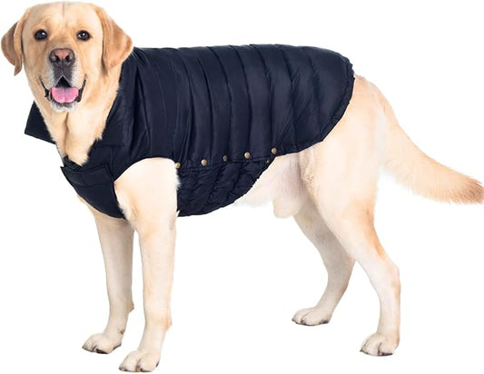 SPACE LION Dog Puffer Jacket, Down Winter Coat, Durable Outdoor Coat for Cold and Windy Conditions, Waterproof, Lightweight Jacket, Adjustable Fit for Small, Medium, Large Dogs(Onyx Black,24/2XL)