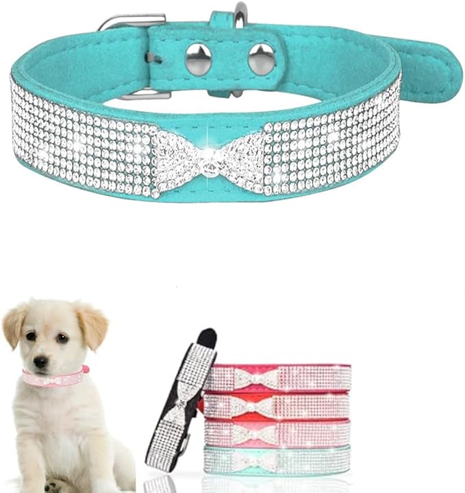 Serijoars Small Dog Collar with Rhinestone Crystal Diamond Colorful Bling Girl Puppy Cat Collars (XS, Light Blue3)