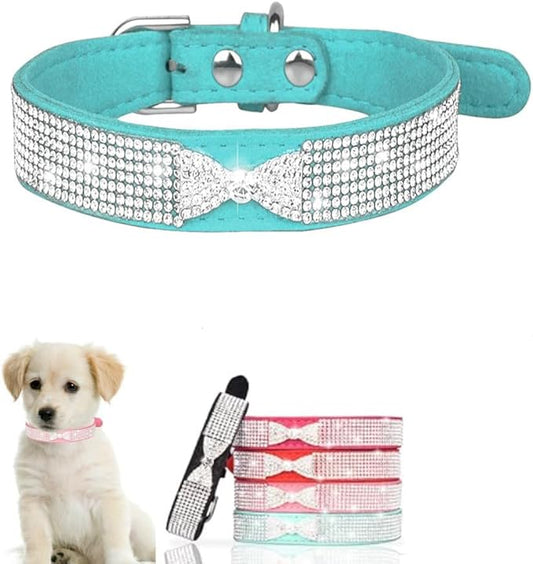 Serijoars Small Dog Collar with Rhinestone Crystal Diamond Colorful Bling Girl Puppy Cat Collars (S, Light Blue3)