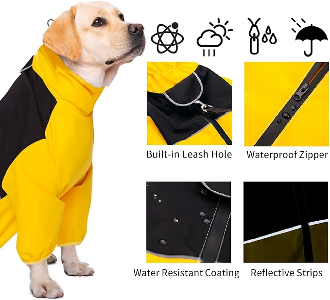 Dog Raincoat,Waterproof Windproof Rain Jacket,All-Weather Jacket,for Small Medium Large Extra Large Dogs (Yellow, X-Large)