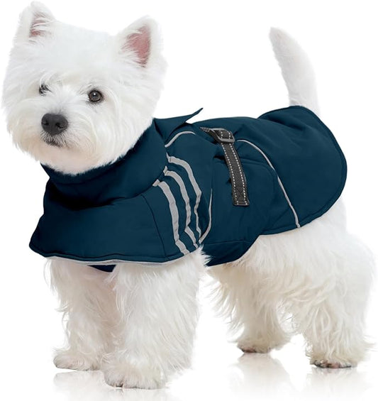 FUAMEY Dog Cold Weather Coats,Dog Winter Jackets for Small Dogs Warm Dogs Coat with Reflective Strips Waterproof Pet Snowsuit Thick Paded Pets Vest for Yorkshire Chihuahua Blue S