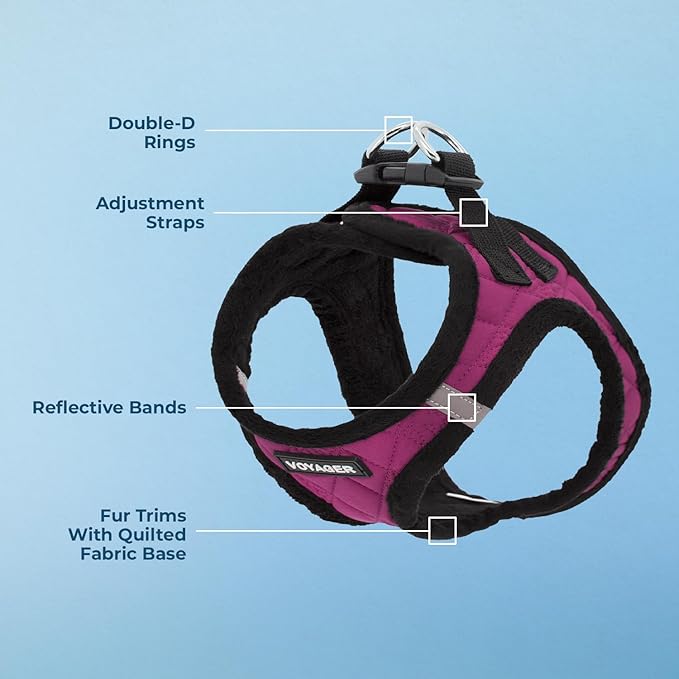 Best Pet Supplies - All Weather Mesh / Plush, Reflective, No Pull Harness for Small, Medium Dogs, Cats - Secure with Hook & Loop Fastener, Buckle, Double D-Rings - Red Rose Plush, XL