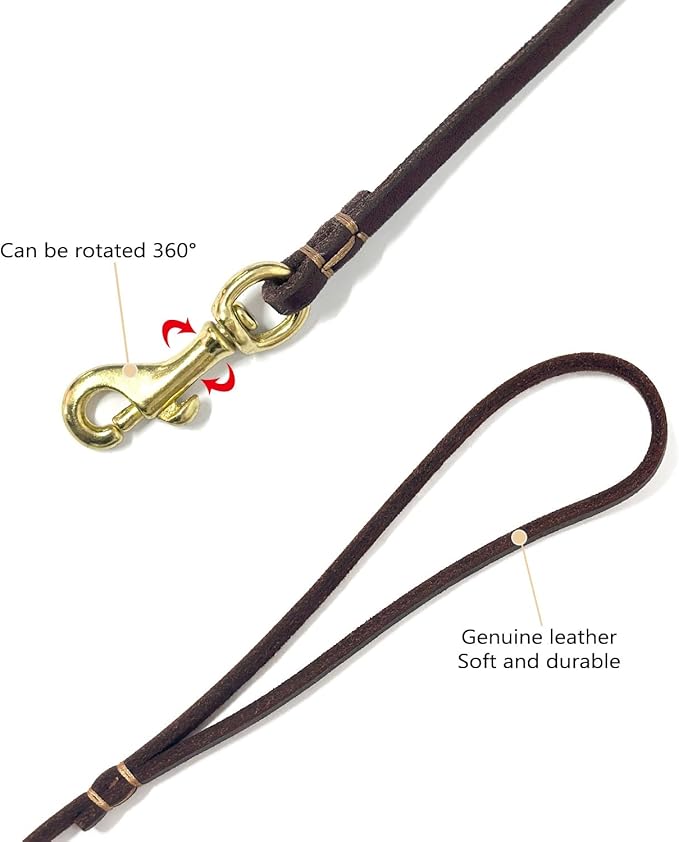 Guiding Star Leather Dog Leash 6 ft x 1/4 inch,Thin and Lightweight Leather Leashes for Small Dogs,Leather Cat Leashes for Small Cats,Soft Genuine Leather Dog Training Leashes for Petite Dogs Brown