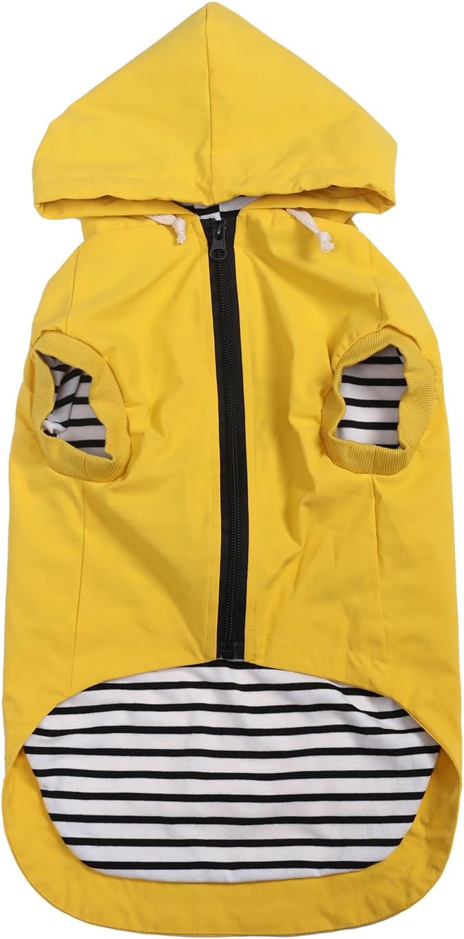Dog Raincoat rain Jacket Dogs Waterproof fit for Small Medium Breeds Zipper Closure Pocket Storage in Cold Day - Yellow - M