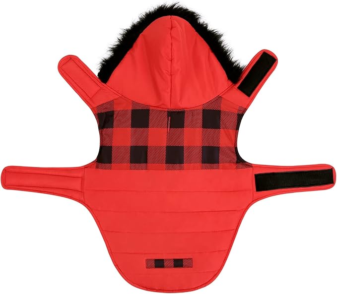 HDE Dog Puffer Jacket Fleece Lined Warm Dog Parka Winter Coat with Harness Hole Buffalo Plaid - XXL