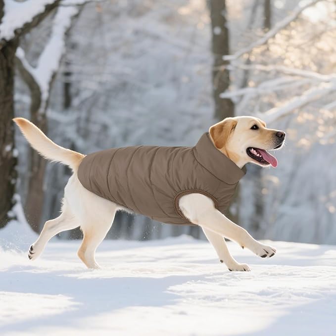 ASENKU Dog Winter Coat - Waterproof Windproof Dog Jacket, Warm Snowproof Doggie Puffer Vest for Cold Weather, Lightweight Snow Coats for Small Medium Large Dogs (XL, Coffee)