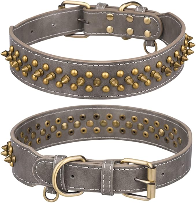 Spiked Dog Collar Soft Pu Leather Mushrooms Rivet Spike Studded Puppy Adjustable Pet Collars for Small Breeds (XS, Grey2)