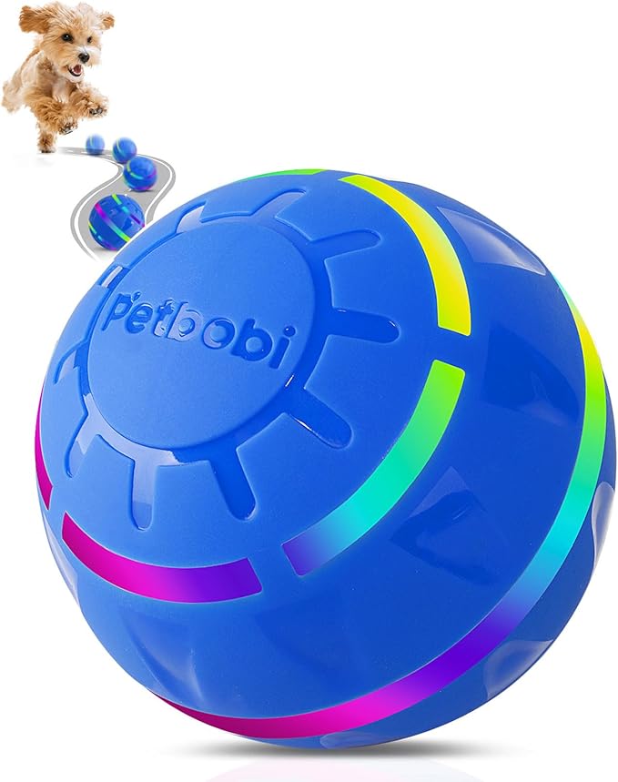 Petbobi Active Rolling Ball for Dogs - 2025 New Upgrade 2 Modes Interactive Dog Toys, USB Rechargeable Motion Activated Self Moving, Durable Pet Ball for Small Medium Large Breeds, LED Light, Blue