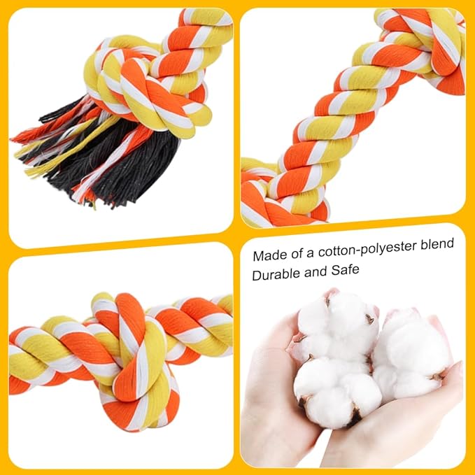 SZEE Dog Rope Toy for Large Dogs, 37 Inch 5 Knots, Halloween Dog Toys for Large Dog & Aggressive Chewers, Durable & Tough Tug of War Rope, for Teeth Cleaning & Boredom Relief (Yellow & Orange)