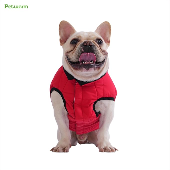 PetWarm Reversible Dog Winter Coat, Windproof Dog Puffer Vest, Soft Vest for Dogs with Hook-and-Loop Strap for Easy Dressing, Waterproof Coat for Dogs with Adjustable Fit, Red, XL