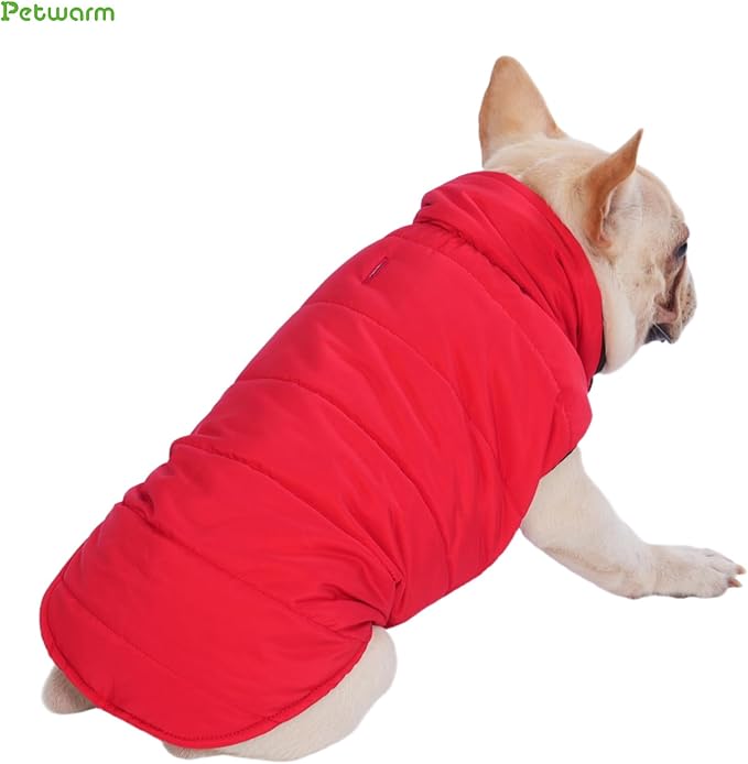PetWarm Reversible Dog Winter Coat, Windproof Dog Puffer Vest, Soft Vest for Dogs with Hook-and-Loop Strap for Easy Dressing, Waterproof Coat for Dogs with Adjustable Fit, Red, L