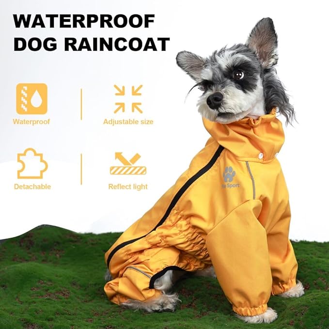 PINA Dog Raincoat, Waterproof Jacket with Hood & Reflective Strap, Lightweight Poncho with Leash Hole for Wet Weather