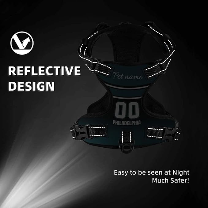 Custom Philadelphia Dog Harness with Reflective Stripes Personalized Name and Number Dog Vest Harness with Pet Traction Rope for Small Medium Large Dog