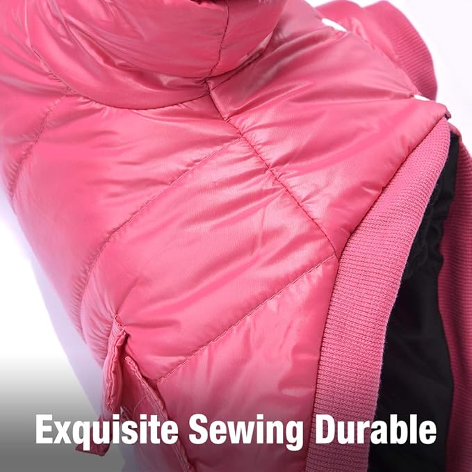 LESYPET Dog Coat for Small Dogs, Windproof Doggie Puffer Jacket with Leash Hole, Extra Warm Dog Jacket Winter Coat, Pink M