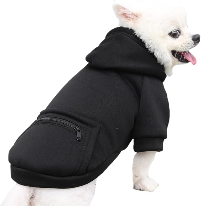 Jecikelon Pet Dog Cold Weather Coat with Pocket Winter Dog Hoodie Warm Puppy Clothes for Small Dogs Chihuahua Clothing (Black, X-Large)