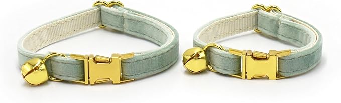 Personalized Cat Collar with Bells,Velvet Customized Small Cat Collar with Name Tag,Pet Collar with Name Phone Number Engraved ID Tags for Boy and Girl Kitten Cats (White Tea)