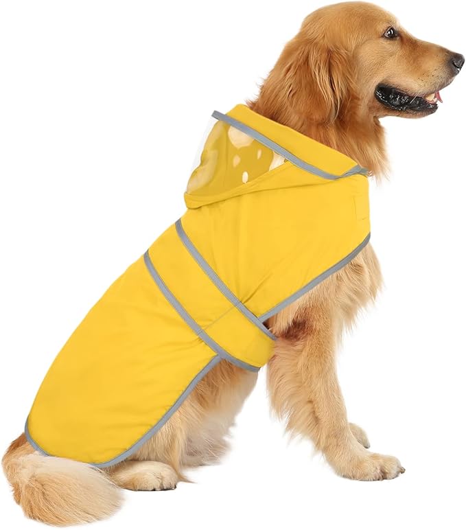 HDE Dog Raincoat with Clear Hood Rain Jacket Poncho for Small Medium Large Dogs Yellow - 3XL