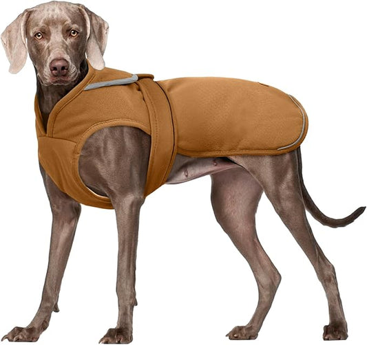Kuoser Canvas Dog Coat, Warm Dog Jacket Reflective Fleece Pet Cold Weather Coat, Warm Doggie Clothes Waterproof Winter Vest with Zipper Leash Hole for Small Medium Large Dogs, Brown 2XL