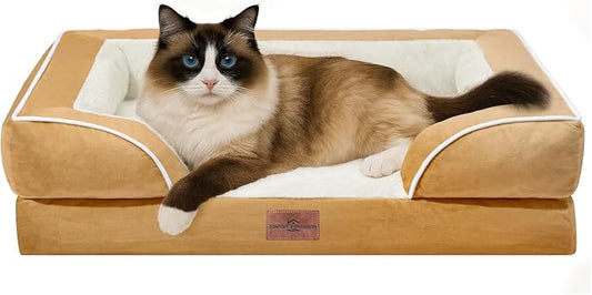 Comfort Expression Orthopedic Dog Bed for Small Dogs 20x14 Inch, Waterproof Supportive Egg Crate Foam Small Pet Bed with Removable Bolsters, Dog Couch with Washable Cover & Non-Slip Bottom, Caramel