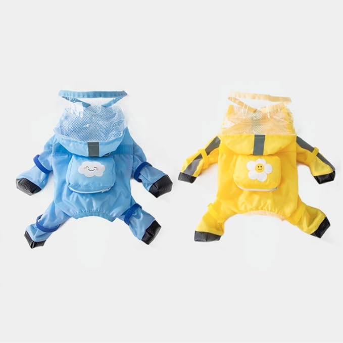 Full Coverage Small Dog Raincoat, Waterproof with Four-Leg Protection, Ideal for Teddy Bears, Includes Waterproof Mini Backpack (Yellow, Medium(Suggest Weight 5.5-8.8lb))