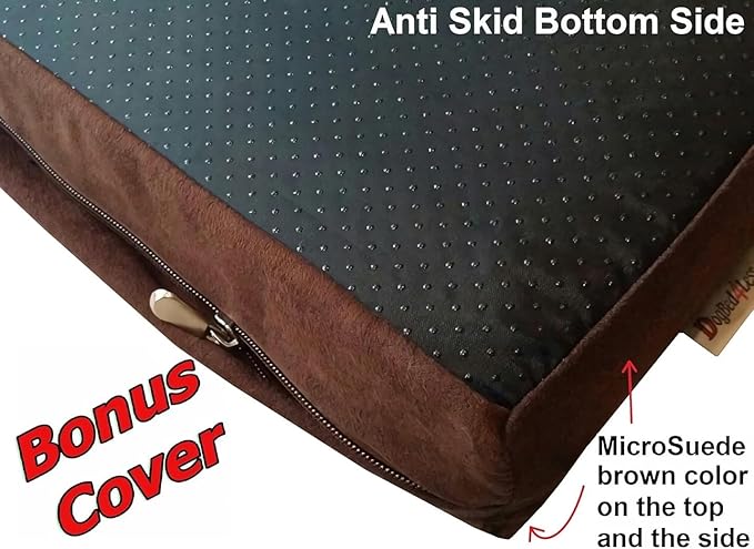 Dogbed4less Orthopedic Gel Infused Memory Foam Dog Bed, Waterproof Liner with Durable Canvas Cover + Bonus Microsude Antislip Duvet, 37X27X4 Inches