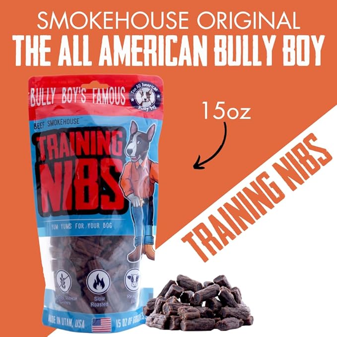 Bully Boy's Famous Beef Training Nibs Dog Treats | Free from Wheat, Corn, Soy, or Gluten | USA Sourced Ingredients | with Smokehouse Beef | Made in Utah | 15 oz - 2 Pack