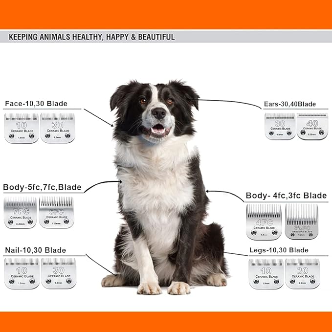 Dog Grooming Clipper Replacement Blades Compatible with Andis Pet Clipper/Oster A5/Wahl KM Series Dog Clipper,Ceramic Blade & Stainless Steel Blade(10+30+7FC+5FC)