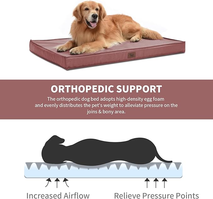 Outdoor Orthopedic Dog Bed for Medium Dogs & Cats, Waterproof Flat Pet Mat with Egg Crate Foam & Washable Removable Oxford Cover, 30x20 Inch, Pink