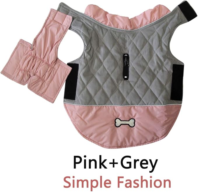 Reversible Dog Coats for Large Dogs Waterproof Warm Dog Jacket for Cold Winter,Pink and Grey XXL