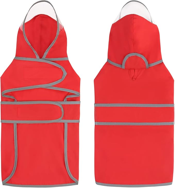 HDE Dog Raincoat with Clear Hood Rain Jacket Poncho for Small Medium Large Dogs Red - XL