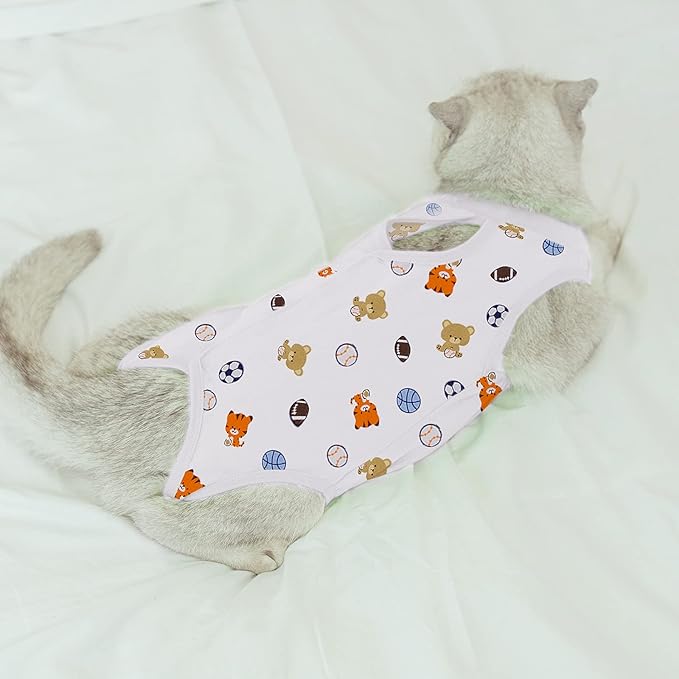 Cat Professional Surgical Recovery Suit,E-Collar Alternative for Cats Dogs,After Surgery Wear, Pajama Suit,Home Indoor Pets Clothing Football S
