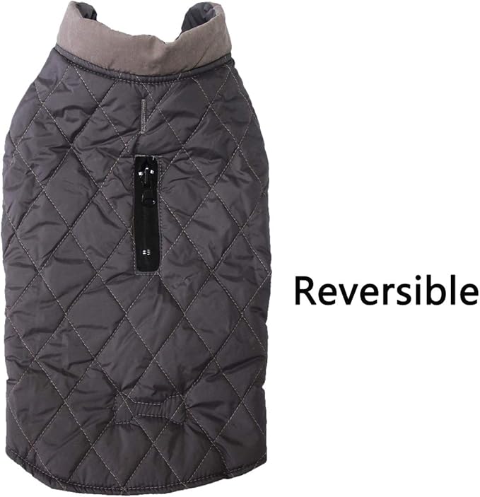 Reversible Dog Coats for Small Dogs Waterproof Warm Dog Jacket for Cold Winter,Grey M